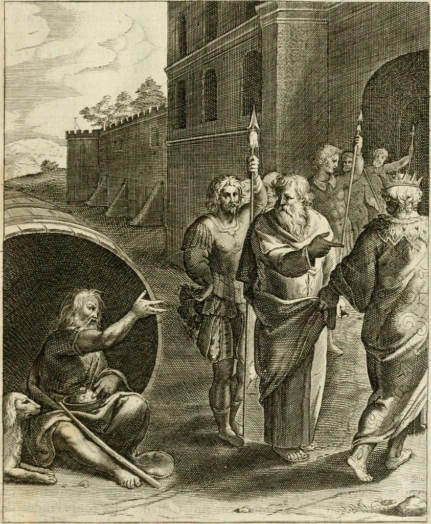 An illustration from La doctrine des murs, tiree de la philosophie des stoiques, representee en cent tableaux et expliquee en cent discours pour l'instruction de la ieunesse, 1646, leaf 62