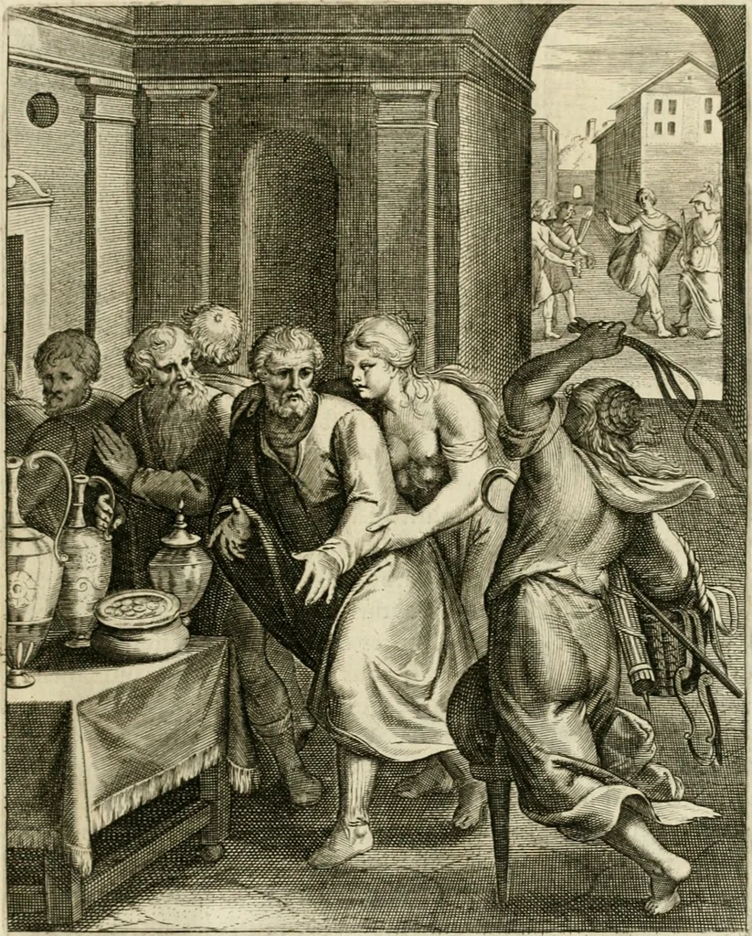 An illustration from La doctrine des murs, tiree de la philosophie des stoiques, representee en cent tableaux et expliquee en cent discours pour l'instruction de la ieunesse, 1646, leaf 66