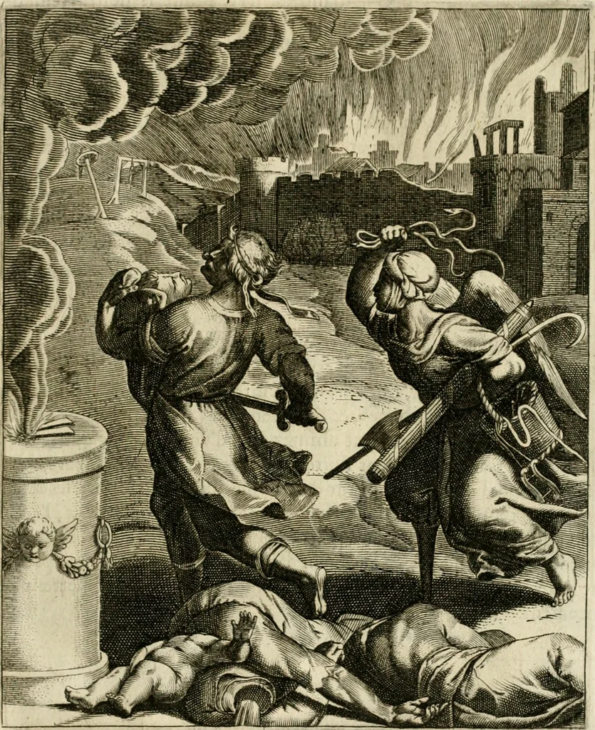 An illustration from La doctrine des murs, tiree de la philosophie des stoiques, representee en cent tableaux et expliquee en cent discours pour l'instruction de la ieunesse, 1646, leaf 74