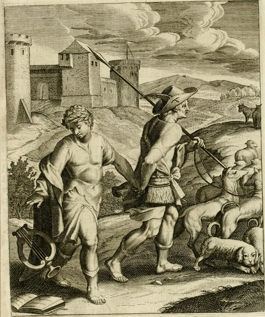 An illustration from La doctrine des murs, tiree de la philosophie des stoiques, representee en cent tableaux et expliquee en cent discours pour l'instruction de la ieunesse, 1646, leaf 80