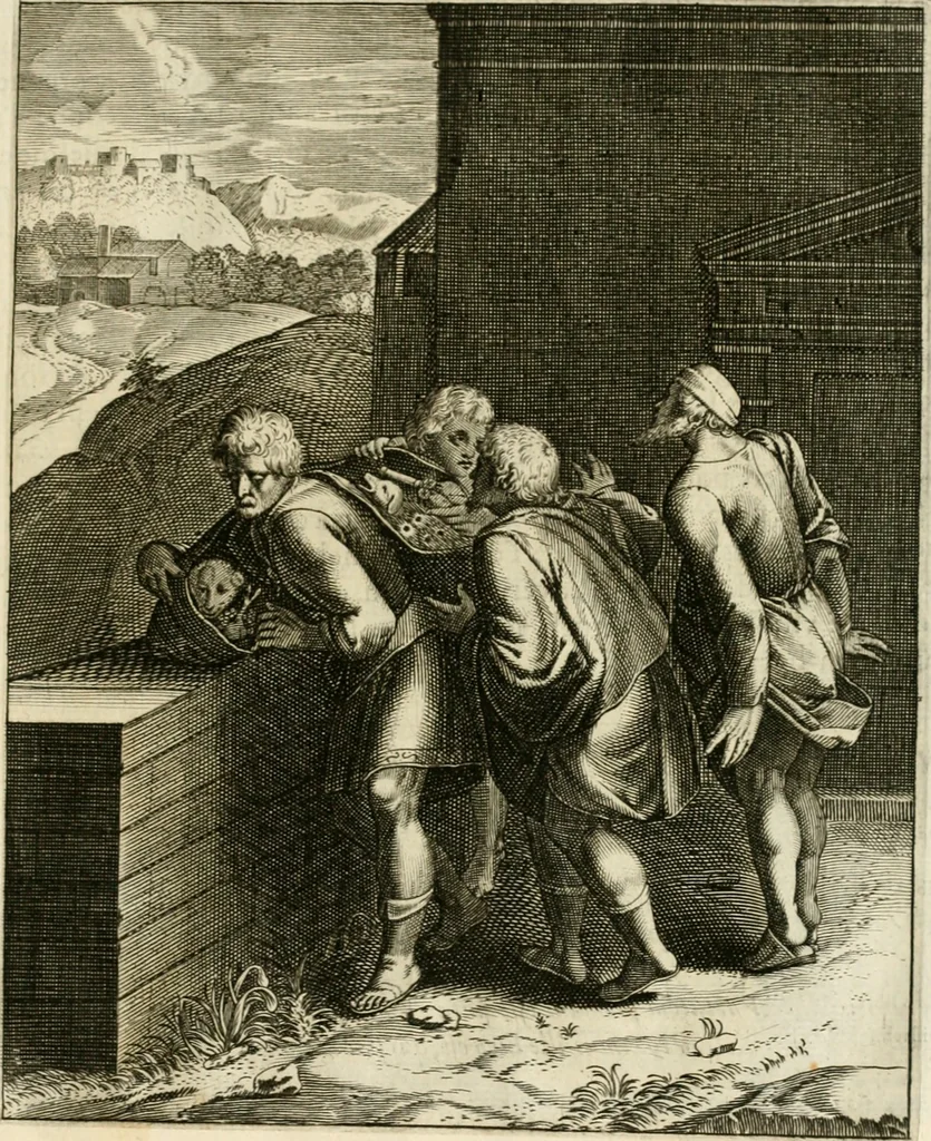 An illustration from La doctrine des murs, tiree de la philosophie des stoiques, representee en cent tableaux et expliquee en cent discours pour l'instruction de la ieunesse, 1646, leaf 88