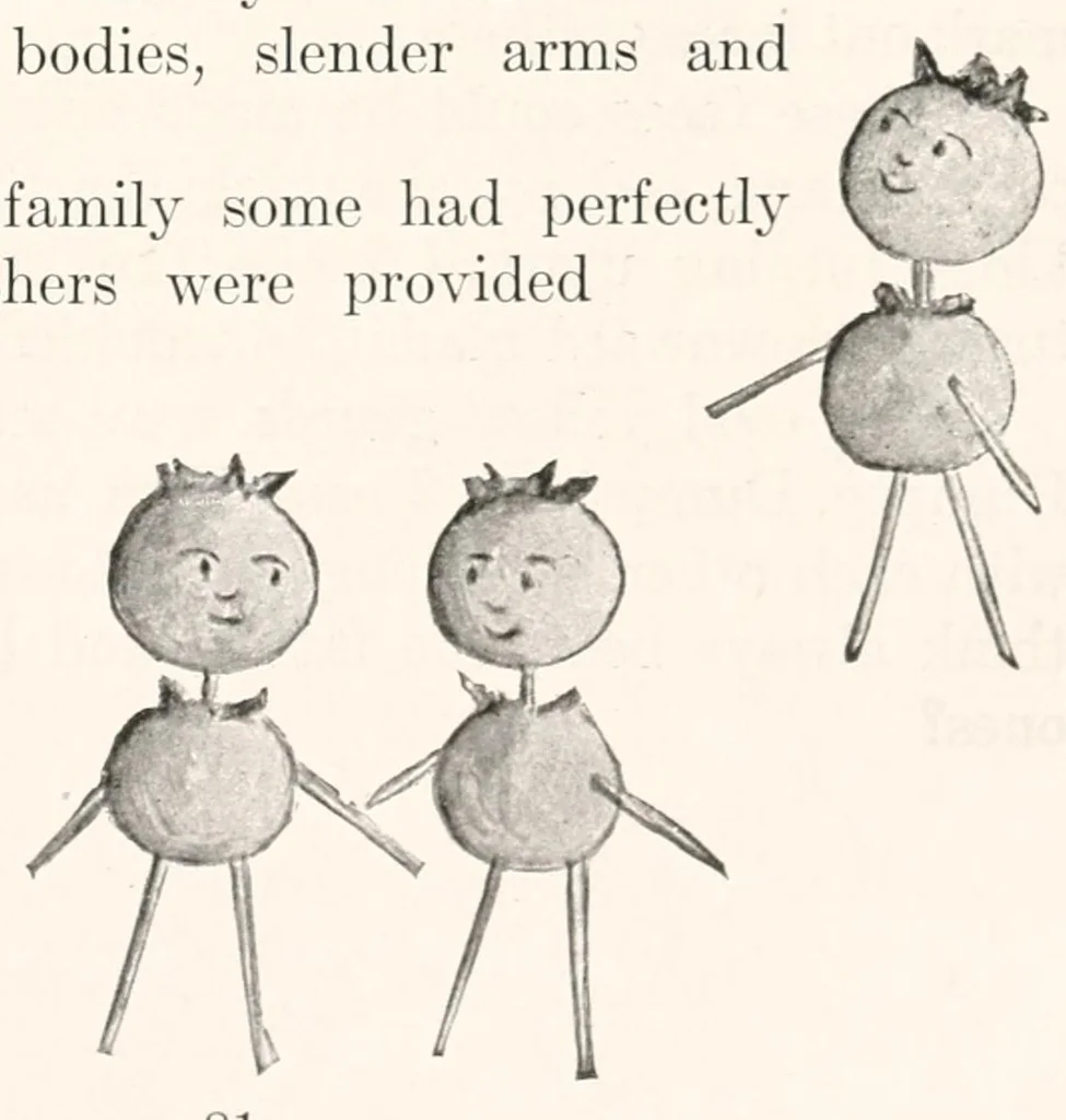 An illustration from Lady Hollyhock and her friends : a book of nature dolls and others, 1917, leaf 81