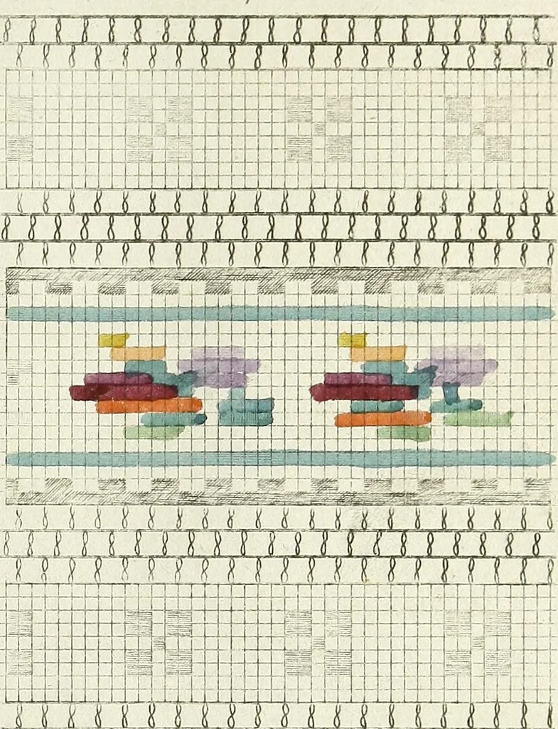 An illustration from The lady's assistant for executing useful and fancy designs in knitting, netting and crochet work..., 1847, leaf 14