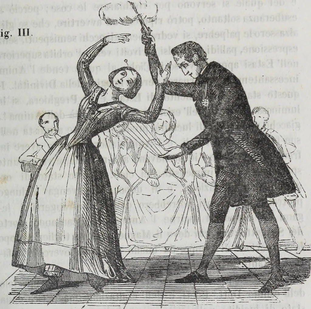 An illustration from La esistenza e spiritualità dell' anima distinta dallo spirito sensitivo prodotto del meccanismo organico contro i materialisti fatta rilevare in più fasi di mesmerica lucidità mediante una trentina di pubbliche gratuite accademie offerte dal mesmerista prof:, 1855, leaf 196