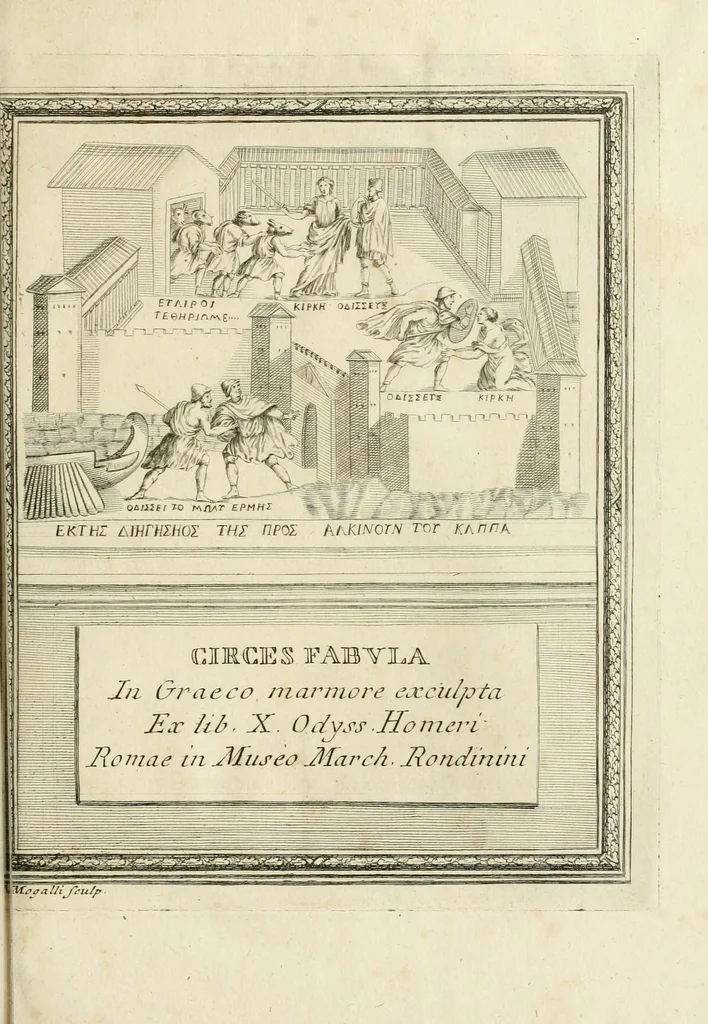 An illustration from La favola di Circe : rappresentata in un antico greco bassorilievo di marmo, 1758, leaf 43