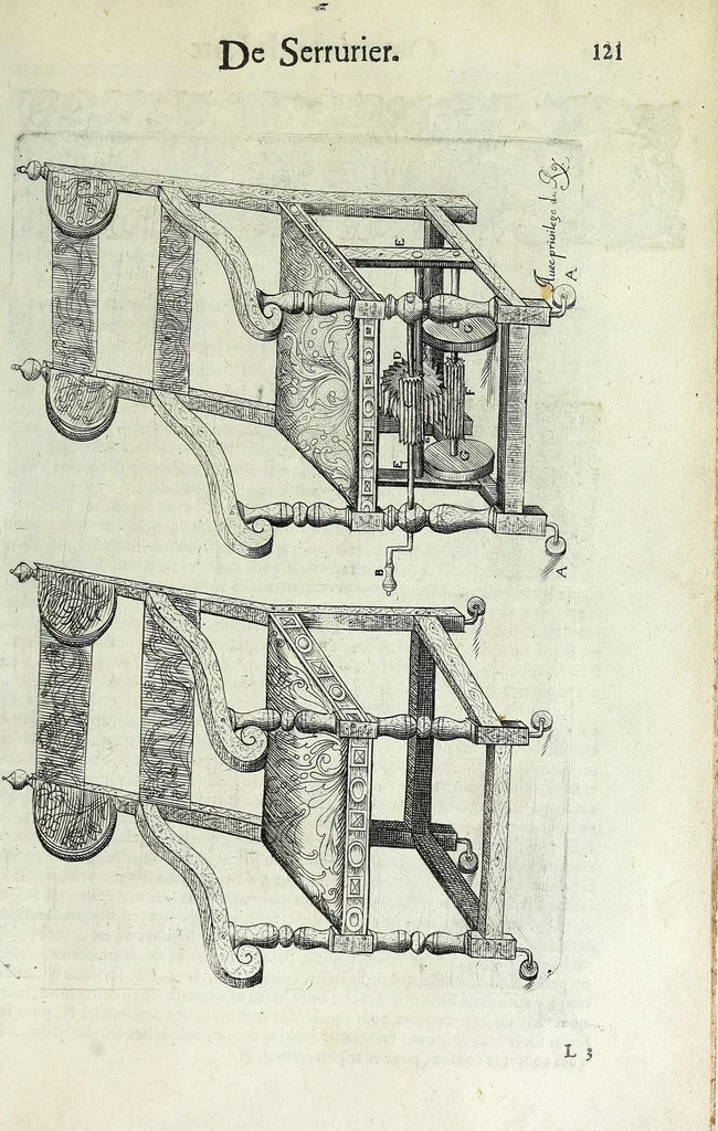 An illustration from La fidelle ouverture de l'art de serrurier : ou l'on void les principaulx preceptes, desseings [sic] et figures touchant les experiences et operations manuelles dudict art : ensemble vn petit traicté de diverses trempes, le tout, 1627, leaf 133