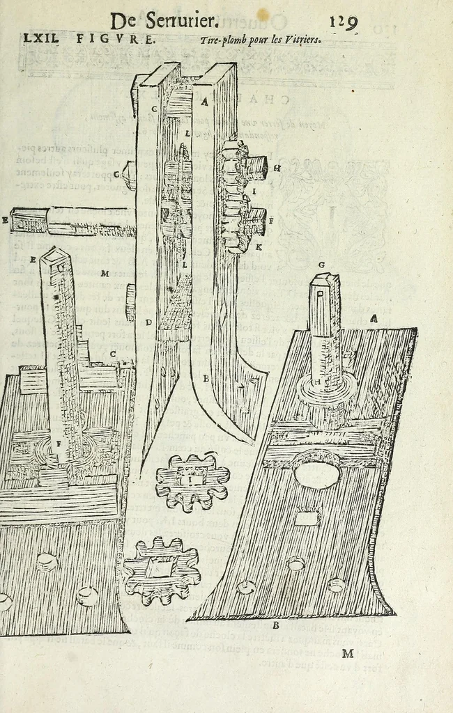 An illustration from La fidelle ouverture de l'art de serrurier : ou l'on void les principaulx preceptes, desseings [sic] et figures touchant les experiences et operations manuelles dudict art : ensemble vn petit traicté de diverses trempes, le tout, 1627, leaf 141
