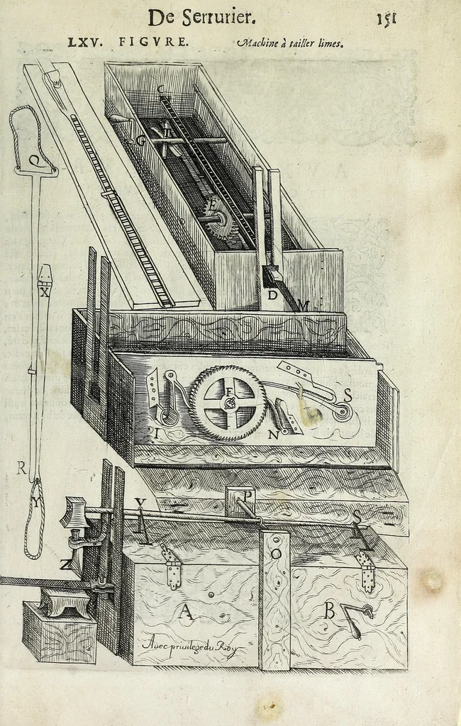 An illustration from La fidelle ouverture de l'art de serrurier : ou l'on void les principaulx preceptes, desseings [sic] et figures touchant les experiences et operations manuelles dudict art : ensemble vn petit traicté de diverses trempes, le tout, 1627, leaf 163