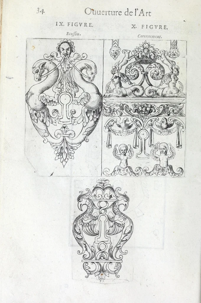 An illustration from La fidelle ouverture de l'art de serrurier : ou l'on void les principaulx preceptes, desseings [sic] et figures touchant les experiences et operations manuelles dudict art : ensemble vn petit traicté de diverses trempes, le tout, 1627, leaf 46