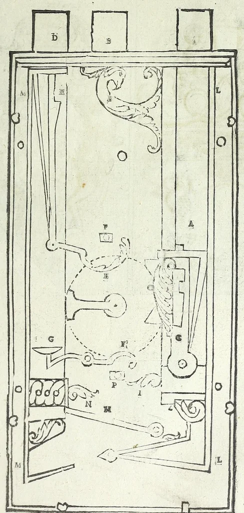 An illustration from La fidelle ouverture de l'art de serrurier : ou l'on void les principaulx preceptes, desseings [sic] et figures touchant les experiences et operations manuelles dudict art : ensemble vn petit traicté de diverses trempes, le tout, 1627, leaf 77
