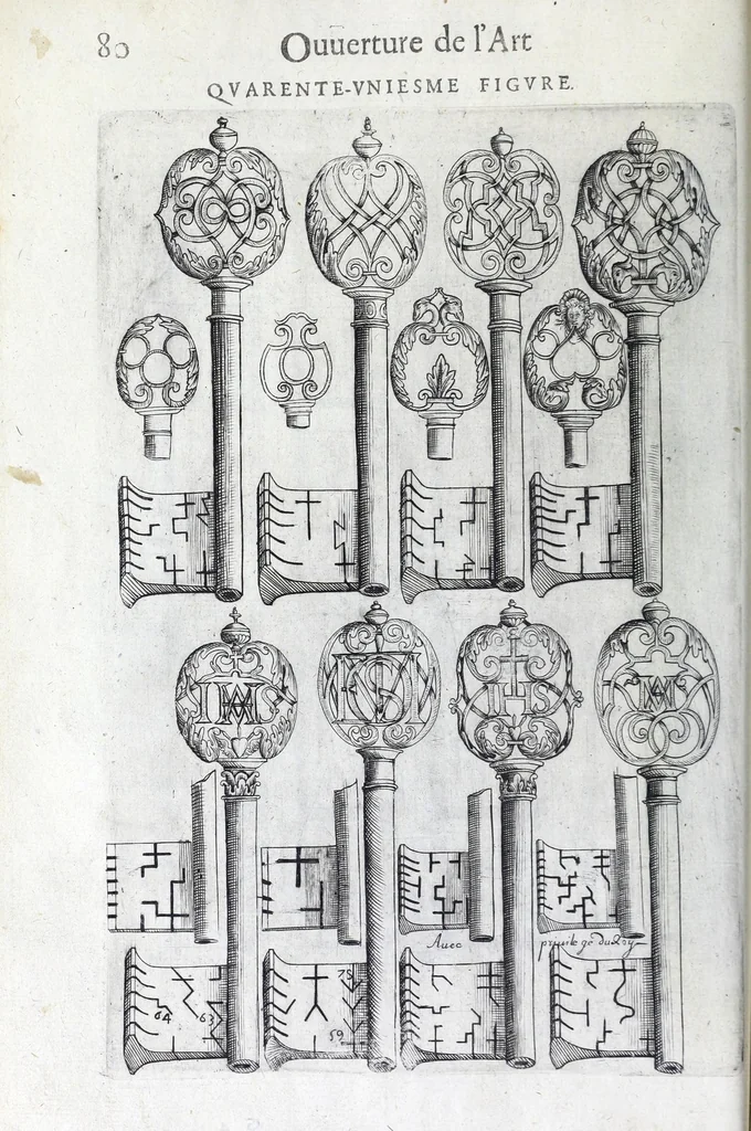An illustration from La fidelle ouverture de l'art de serrurier : ou l'on void les principaulx preceptes, desseings [sic] et figures touchant les experiences et operations manuelles dudict art : ensemble vn petit traicté de diverses trempes, le tout, 1627, leaf 92