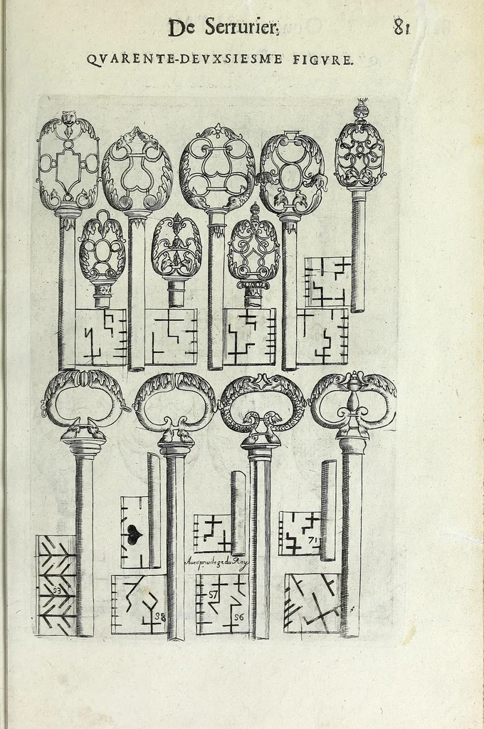 An illustration from La fidelle ouverture de l'art de serrurier : ou l'on void les principaulx preceptes, desseings [sic] et figures touchant les experiences et operations manuelles dudict art : ensemble vn petit traicté de diverses trempes, le tout, 1627, leaf 93
