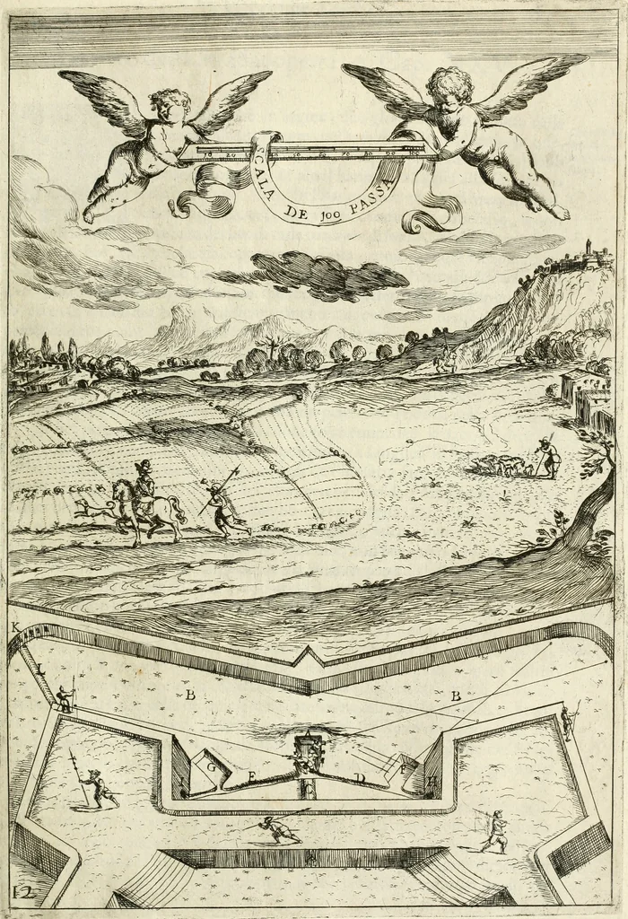 An illustration from La fortificatione, guardia, difesa, et espugnatione delle fortezze esperimentata in diuerse guerre, 1624, leaf 102