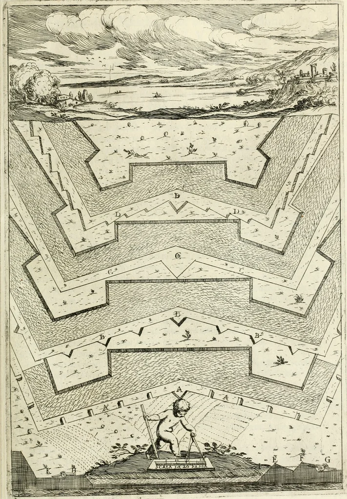 An illustration from La fortificatione, guardia, difesa, et espugnatione delle fortezze esperimentata in diuerse guerre, 1624, leaf 106