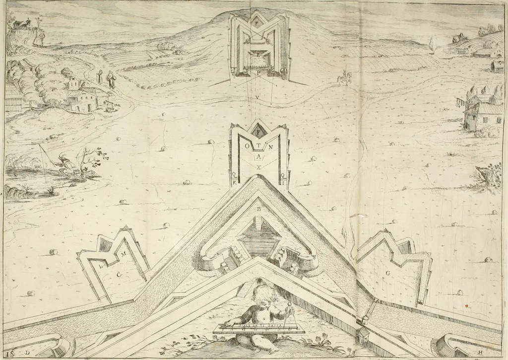 An illustration from La fortificatione, guardia, difesa, et espugnatione delle fortezze esperimentata in diuerse guerre, 1624, leaf 120