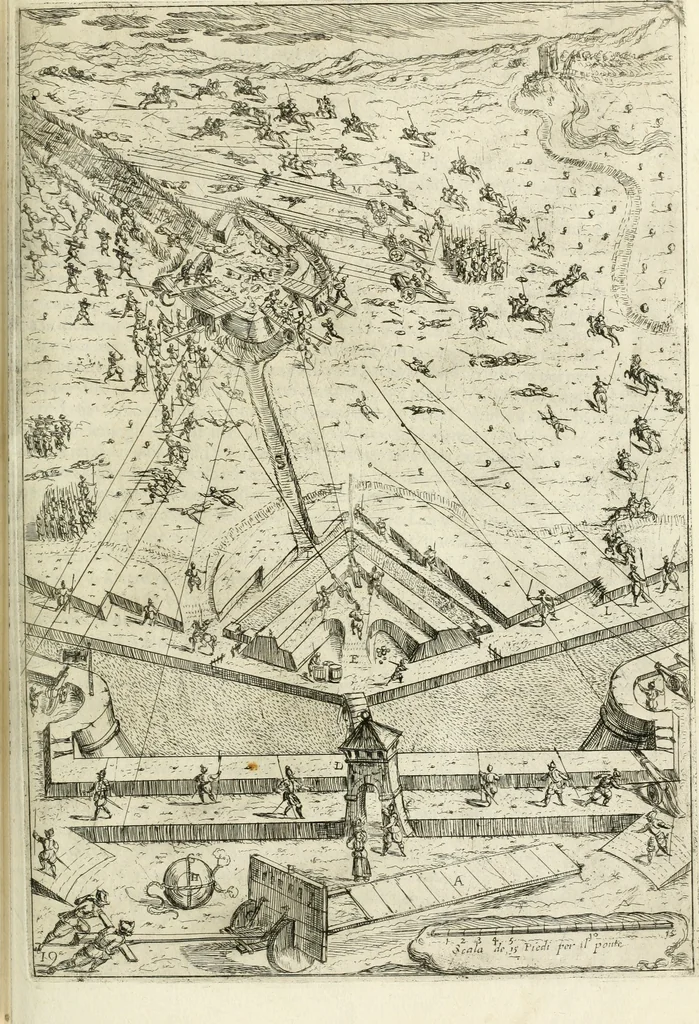 An illustration from La fortificatione, guardia, difesa, et espugnatione delle fortezze esperimentata in diuerse guerre, 1624, leaf 188
