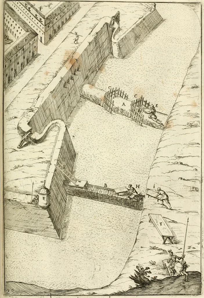 An illustration from La fortificatione, guardia, difesa, et espugnatione delle fortezze esperimentata in diuerse guerre, 1624, leaf 256