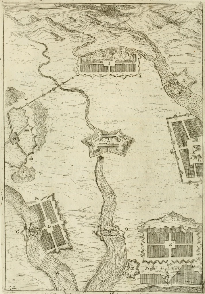 An illustration from La fortificatione, guardia, difesa, et espugnatione delle fortezze esperimentata in diuerse guerre, 1624, leaf 333