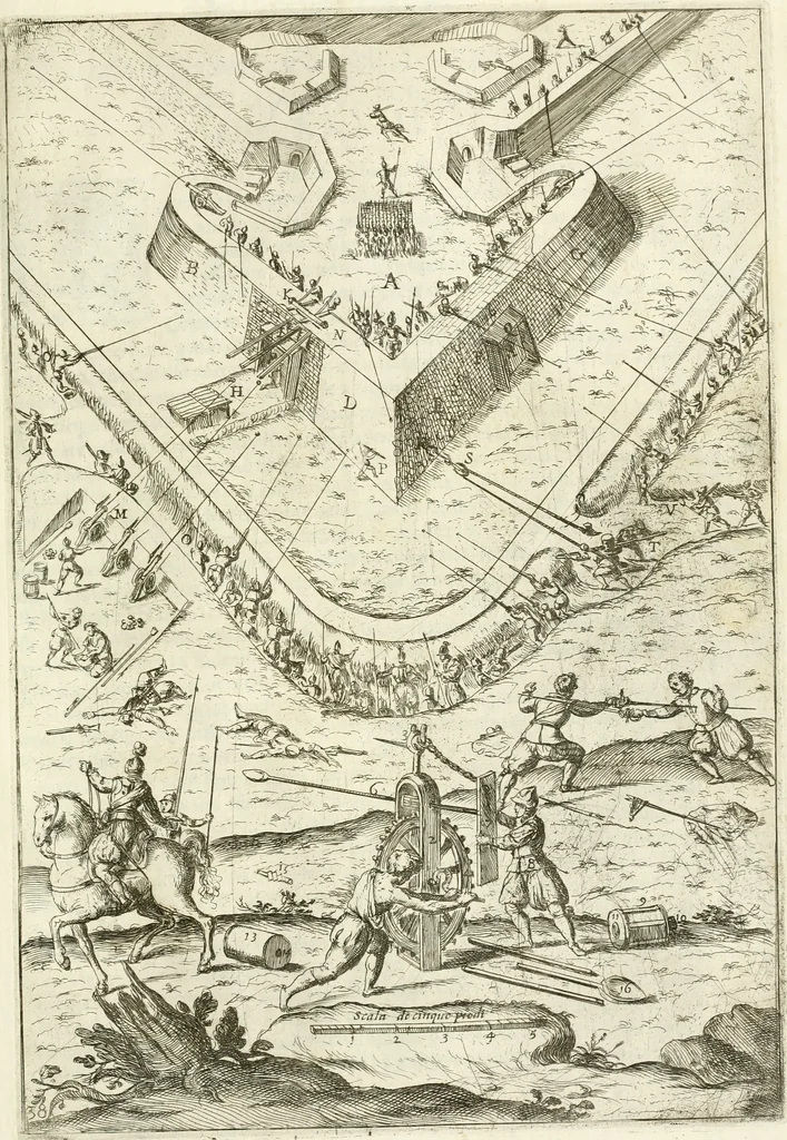 An illustration from La fortificatione, guardia, difesa, et espugnatione delle fortezze esperimentata in diuerse guerre, 1624, leaf 370