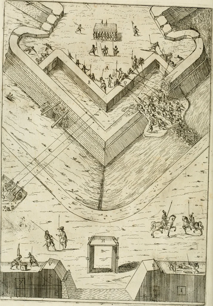 An illustration from La fortificatione, guardia, difesa, et espugnatione delle fortezze esperimentata in diuerse guerre, 1624, leaf 379