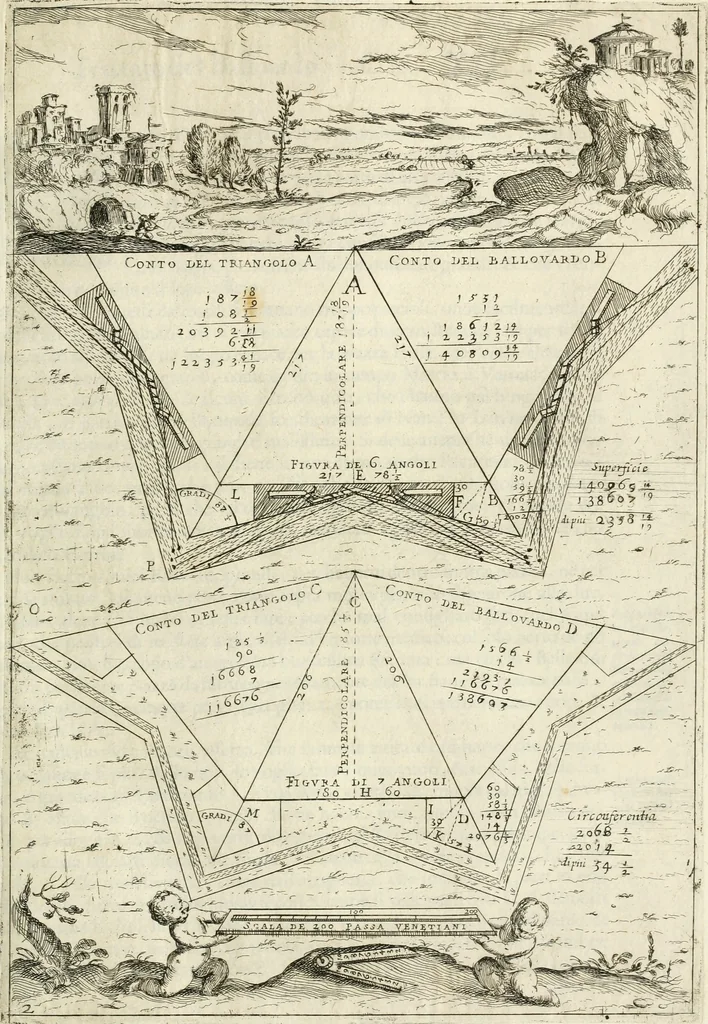 An illustration from La fortificatione, guardia, difesa, et espugnatione delle fortezze esperimentata in diuerse guerre, 1624, leaf 46