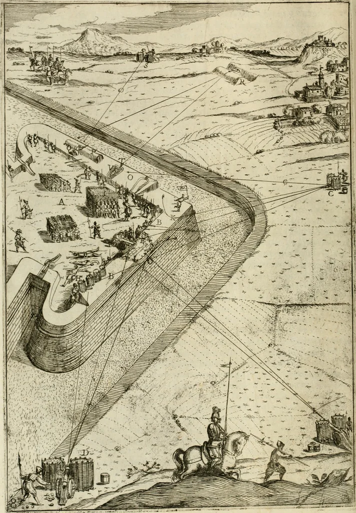 An illustration from La fortificatione, guardia, difesa, et espugnatione delle fortezze esperimentata in diuerse guerre, 1624, leaf 75