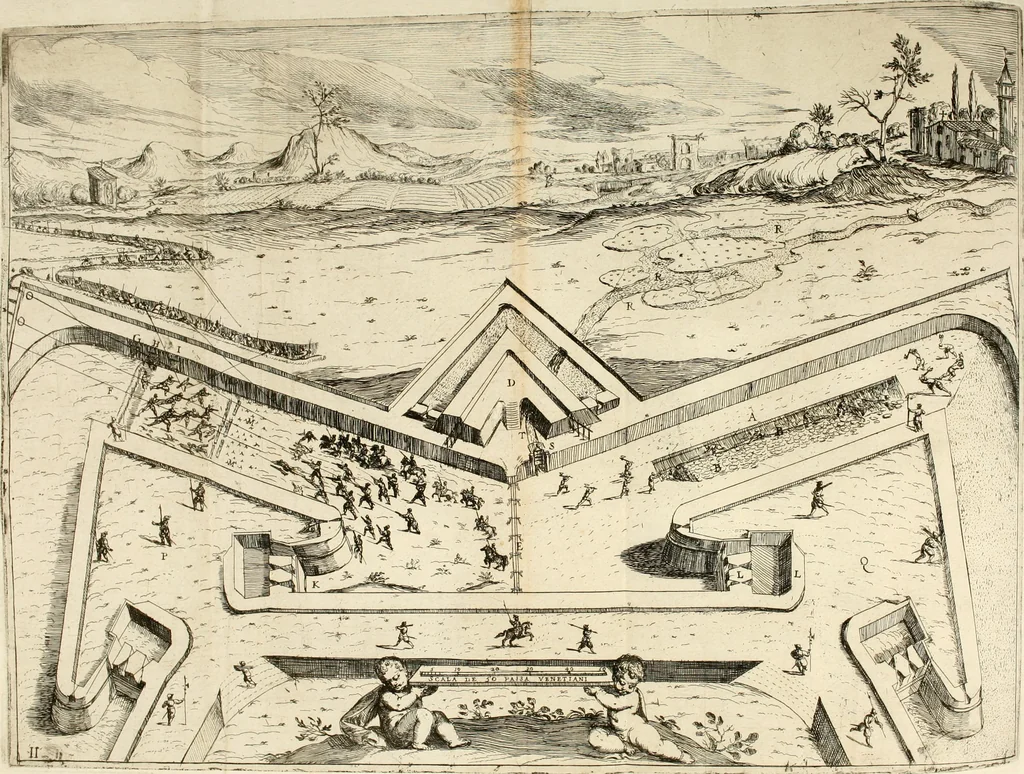 An illustration from La fortificatione, guardia, difesa, et espugnatione delle fortezze esperimentata in diuerse guerre, 1624, leaf 96