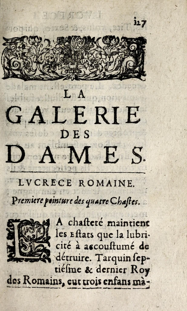 An illustration from La galerie ou les tableaux des dames illustres, 1642, leaf 139