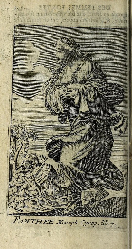 An illustration from La gallerie des femmes fortes, 1665, leaf 216