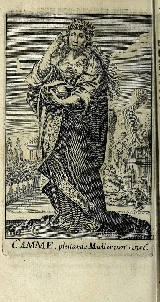 An illustration from La gallerie des femmes fortes, 1665, leaf 242