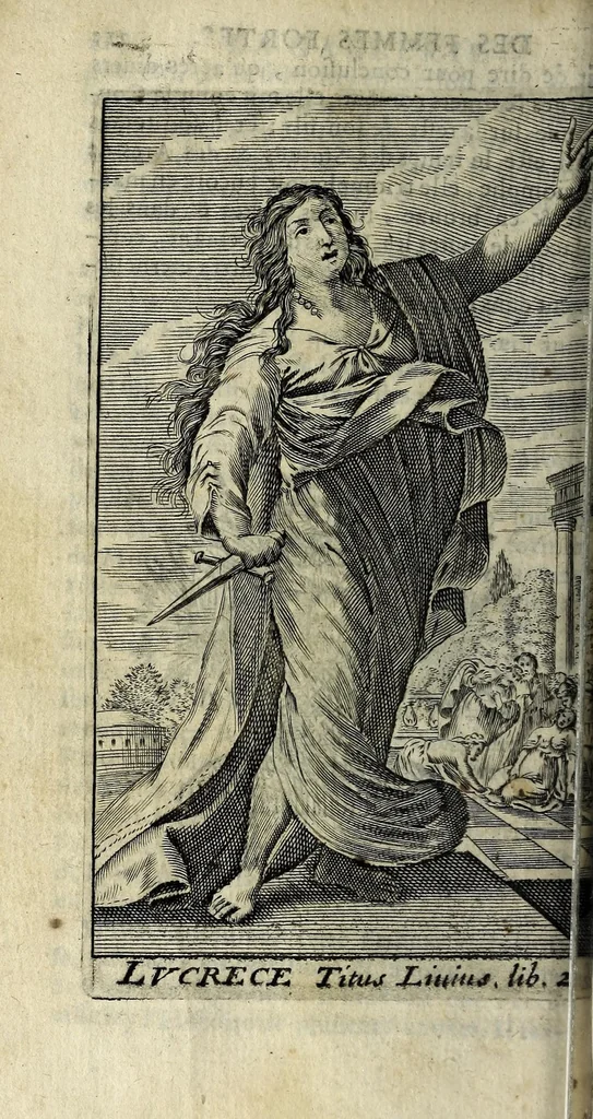 An illustration from La gallerie des femmes fortes, 1665, leaf 328