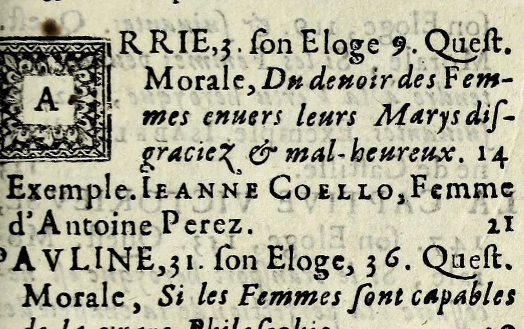 An illustration from La gallerie des femmes fortes, 1665, leaf 415