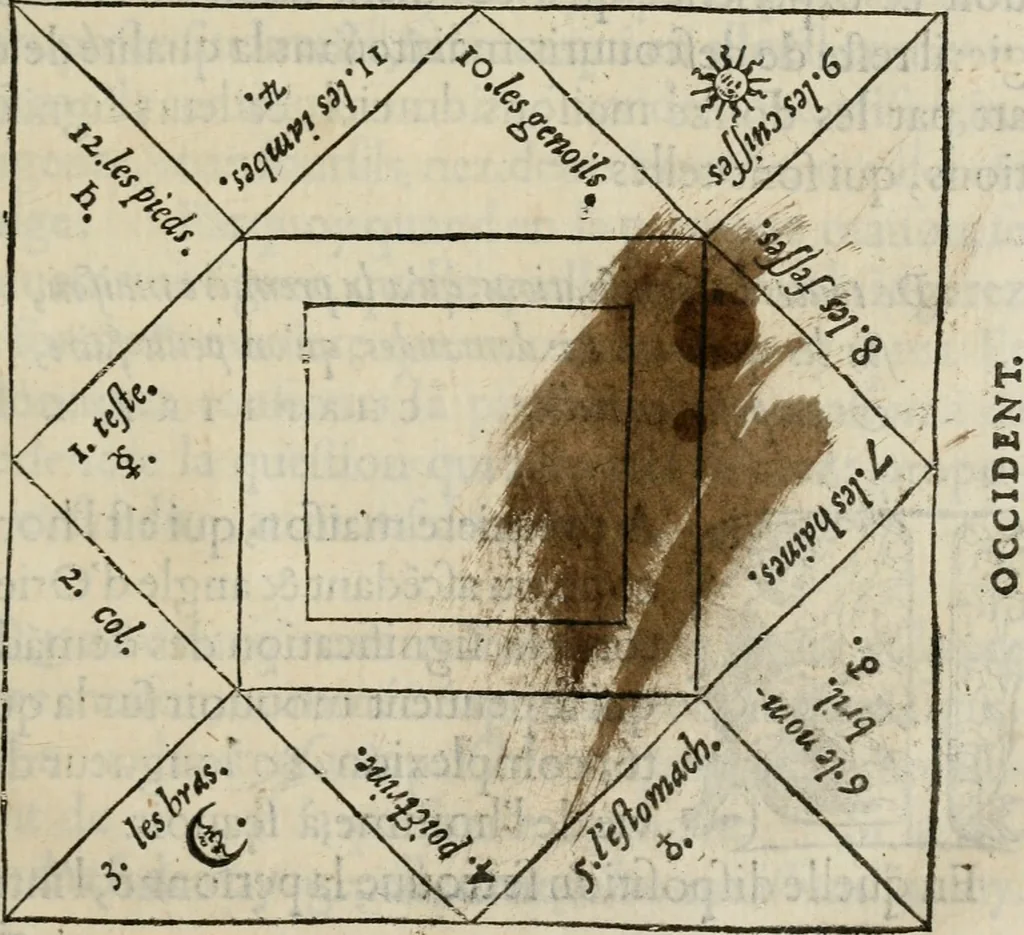 An illustration from La geomance dv Seigneur Christofe de Cattan, gentilhomme Geneuoys. Liure non moins plaisant & recreatif. Auec la roüe de Pythagoras, 1558, leaf 108