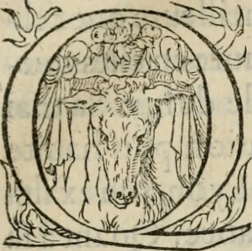 An illustration from La geomance dv Seigneur Christofe de Cattan, gentilhomme Geneuoys. Liure non moins plaisant & recreatif. Auec la roüe de Pythagoras, 1558, leaf 56