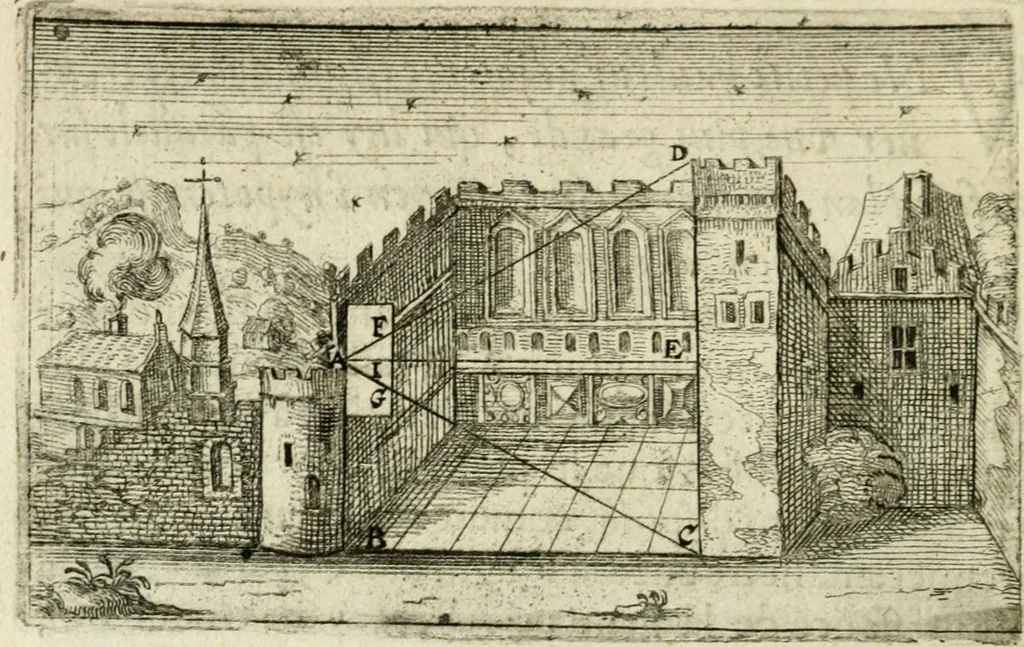 An illustration from La geometrie; ou, Mesure des lignes droittes esloignees par le quarrè geometrique, 1643, leaf 103