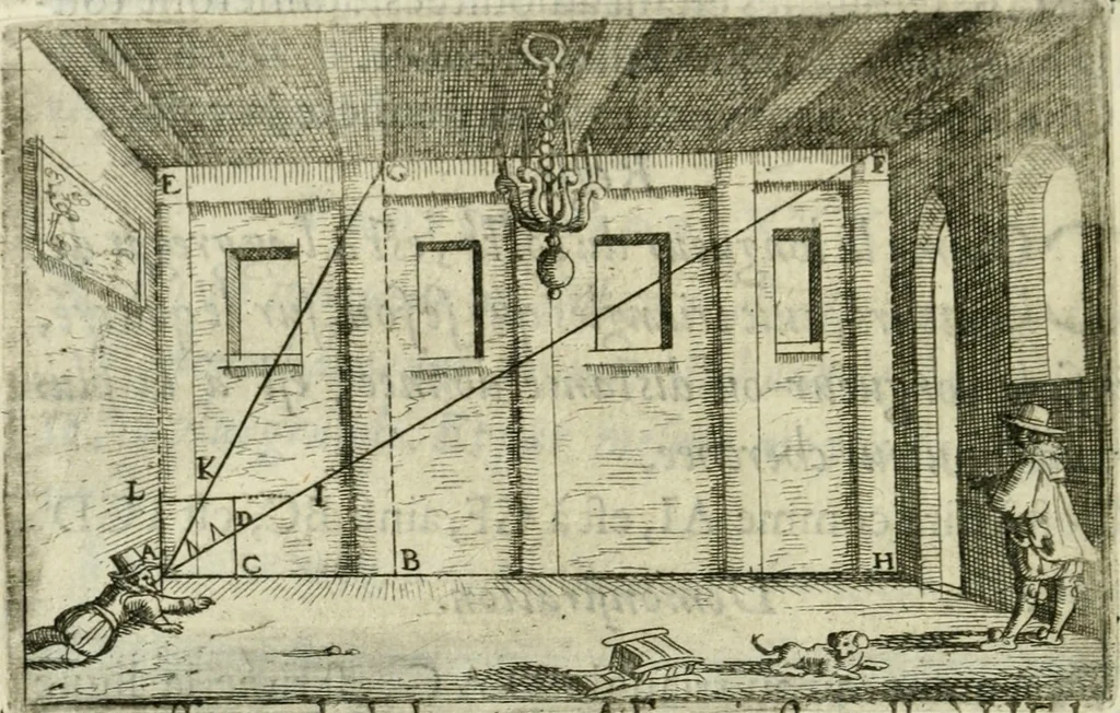 An illustration from La geometrie; ou, Mesure des lignes droittes esloignees par le quarrè geometrique, 1643, leaf 113