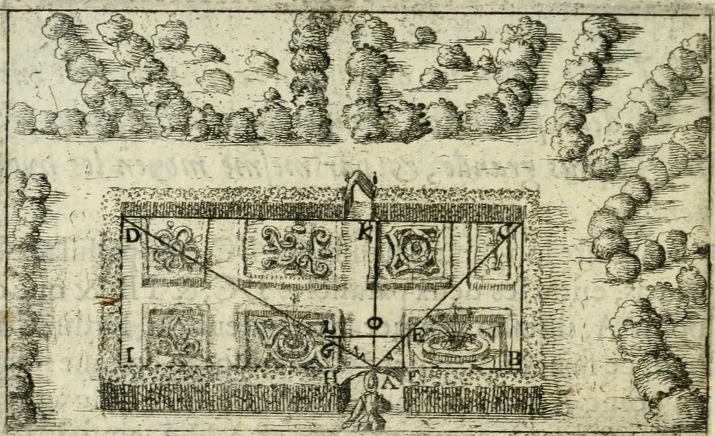 An illustration from La geometrie; ou, Mesure des lignes droittes esloignees par le quarrè geometrique, 1643, leaf 115
