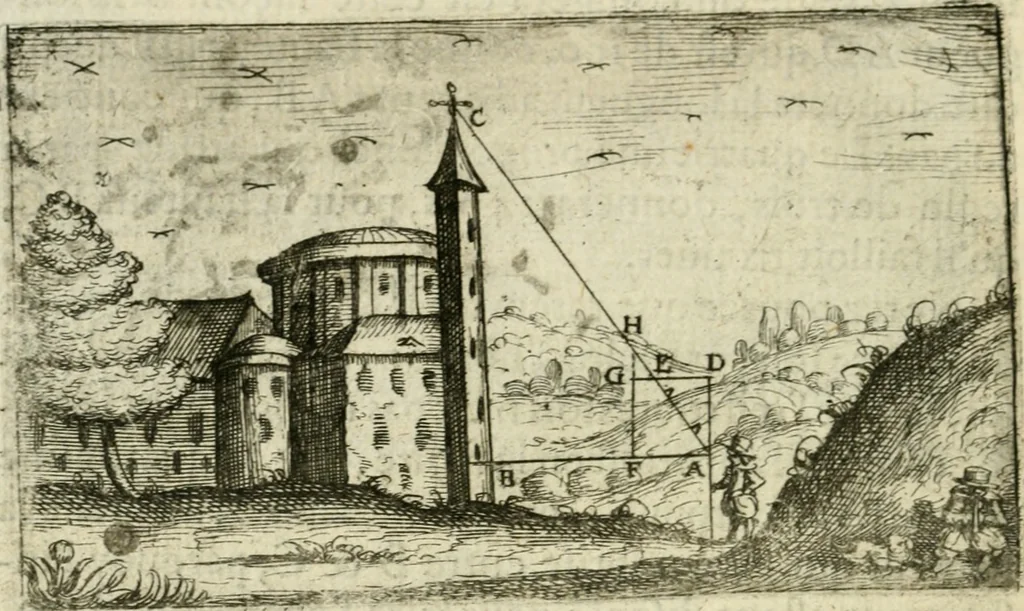 An illustration from La geometrie; ou, Mesure des lignes droittes esloignees par le quarrè geometrique, 1643, leaf 33