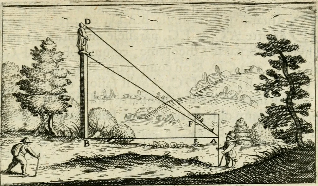 An illustration from La geometrie; ou, Mesure des lignes droittes esloignees par le quarrè geometrique, 1643, leaf 54