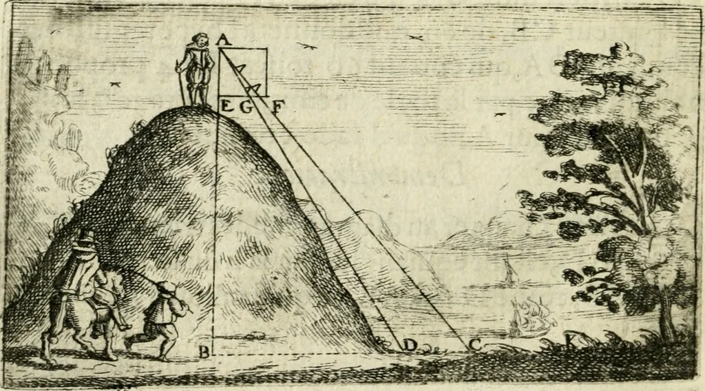 An illustration from La geometrie; ou, Mesure des lignes droittes esloignees par le quarrè geometrique, 1643, leaf 69