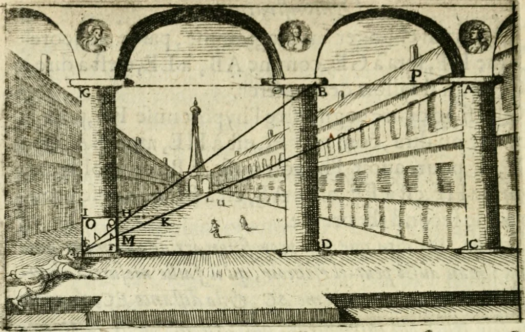 An illustration from La geometrie; ou, Mesure des lignes droittes esloignees par le quarrè geometrique, 1643, leaf 95
