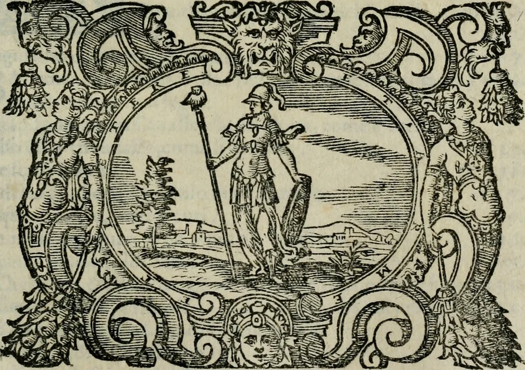 An illustration from La gloria del cavallo. Opera dell' illvst. sig. Pasqual Caracciolo...Di nuouo ricorretta, e ristampata: & in quest' vltima edittione aggiunteui le postille .., 1608, leaf 1046