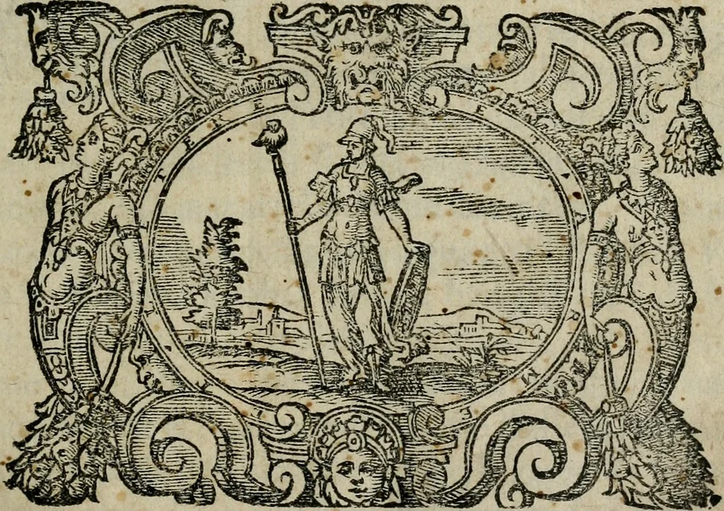 An illustration from La gloria del cavallo. Opera dell' illvst. sig. Pasqual Caracciolo...Di nuouo ricorretta, e ristampata: & in quest' vltima edittione aggiunteui le postille .., 1608, leaf 4