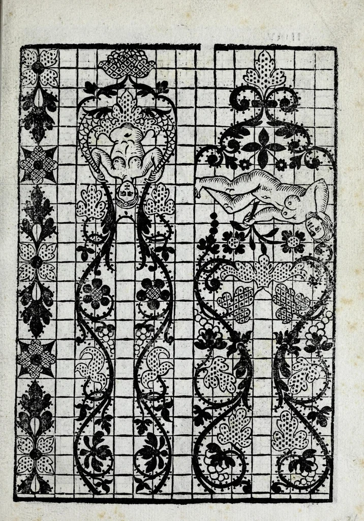 An illustration from La gloria e l'honore de ponti tagliati, e ponti in aere, & ponti in stiora a fogliami : opera noua, et con somma diligentia posta in luce, 1563, leaf 23