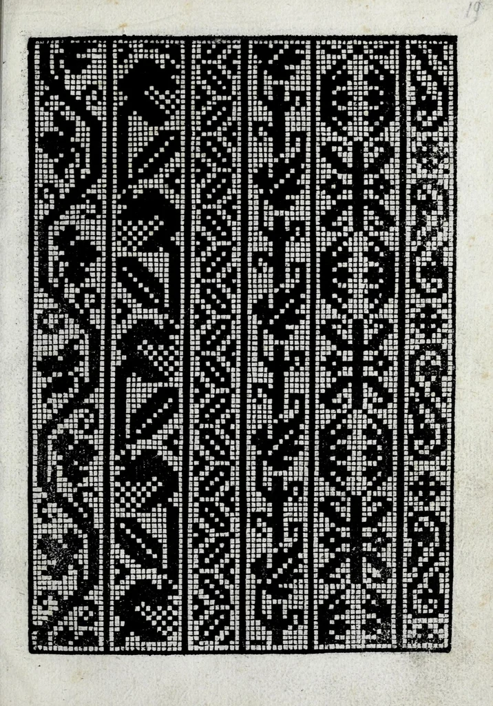 An illustration from La gloria e l'honore de ponti tagliati, e ponti in aere, & ponti in stiora a fogliami : opera noua, et con somma diligentia posta in luce, 1563, leaf 25