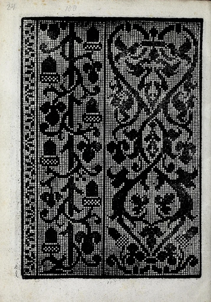 An illustration from La gloria e l'honore de ponti tagliati, e ponti in aere, & ponti in stiora a fogliami : opera noua, et con somma diligentia posta in luce, 1563, leaf 30