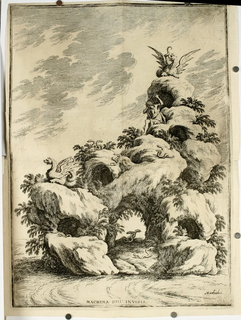 An illustration from La gloria e'l tempo festeggianti la nascita del Serenissimo Principe di Modana : armeggiamento a cavallo fatto alla presenza delle Serme. Altezze di Parma, & c. nel teatro eretto innanzi al ducal palazzo nel mese di febbrajo l'anno 1700, 1700, leaf 17