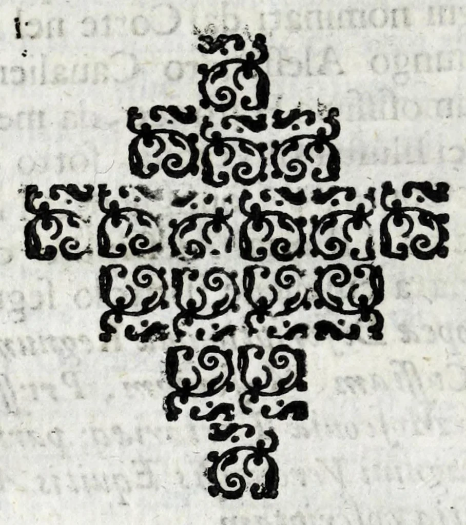 An illustration from Lago, fortezza, e rocca di Garda e Gardesana : con la genealogia de gli antichi signori di Garda, hora detti Carlotti : nobili di Verona, marchesi di Riperbella nella Toscana, baroni di Cesterol, e di Villanoua, e signori di Masuquies, Cailà, e S. Giouanni, nella lingua d'Occa, 1679, leaf 136
