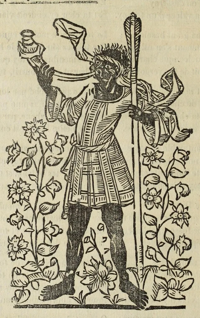 An illustration from La grande danse Macabre des hommes et des femmes : précédée du dict des trois mors et dfs trois vifz, du Débat du corps et de l'âme, et de La complaincte de l'ame dampnée, 1862, leaf 66