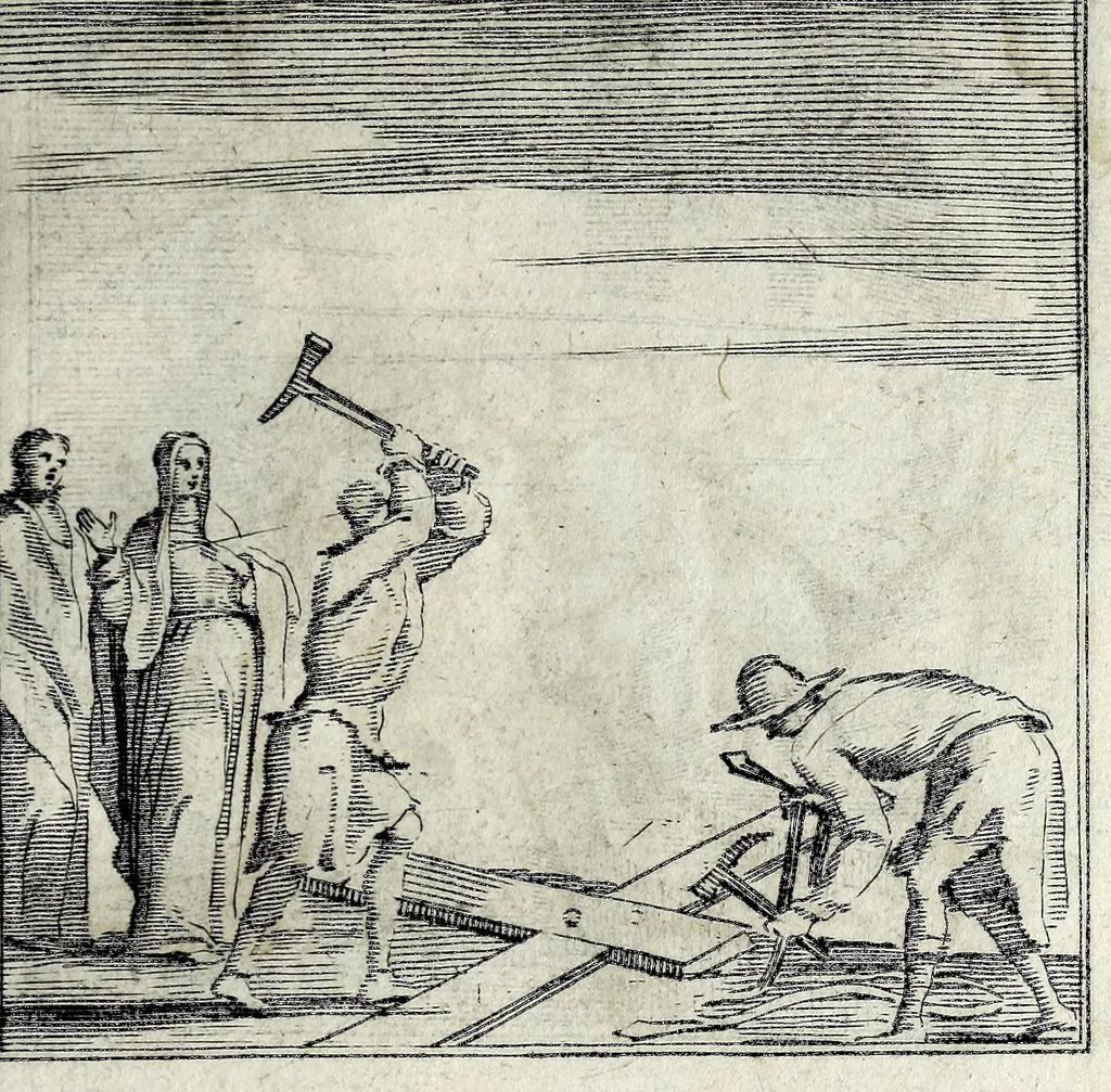 An illustration from L'agreable entretien des ames : sur 168 tableaux souscris de prieres, pour mediter les sts. misteres et pour regler nos vies et mœurs sur celles de n[ot]re sauueur Iesus Christ et de Ste. Marie sa mere, en disant le chapelet du rozaire, 1648, leaf 103